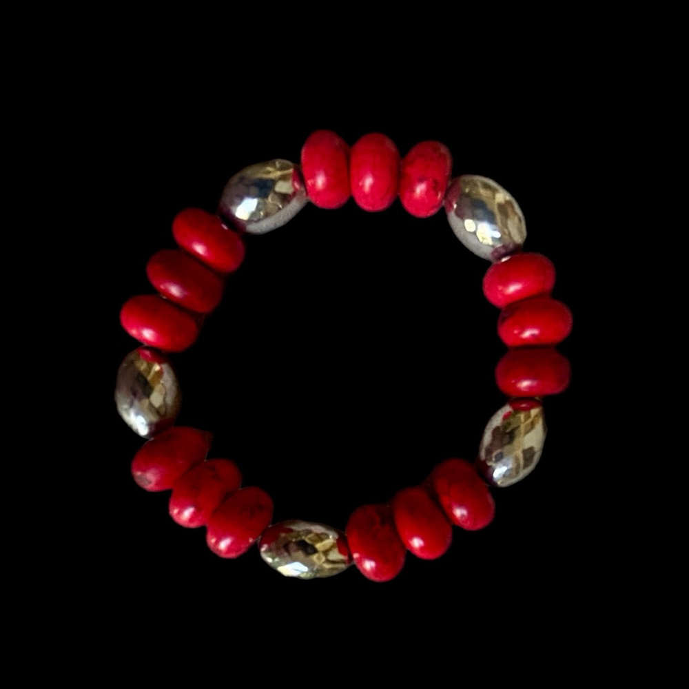 Set of 3 Handcrafted Red Coral & Silver Artisan Bracelets Boho - Picture 3 of 5